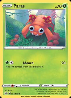 Paras 004/196 Common – Lost Origin Pokémon card