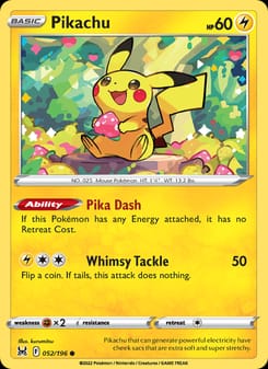 Pikachu 052/196 Common – Lost Origin Pokémon card