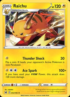 Raichu 053/196 Rare – Lost Origin Pokémon card