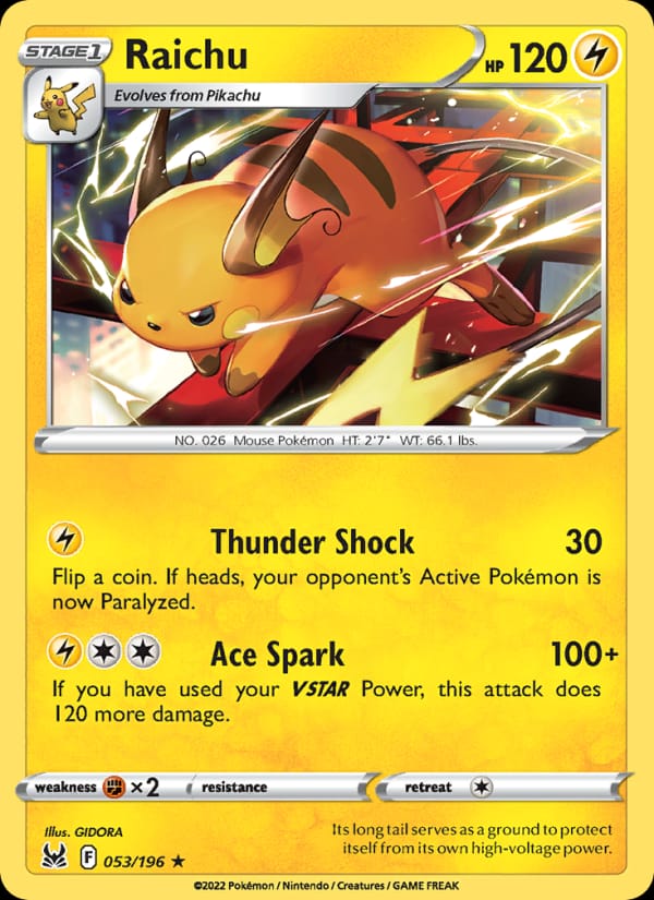 Raichu 053/196 Lost Origin Pokémon card