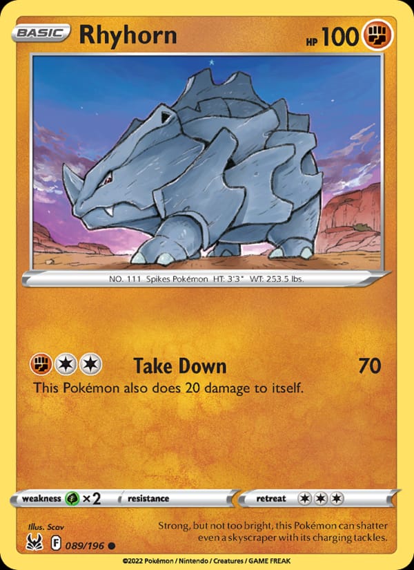 Rhyhorn 089/196 Lost Origin Pokémon card