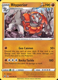 Rhyperior 091/196 Rare – Lost Origin Pokémon card
