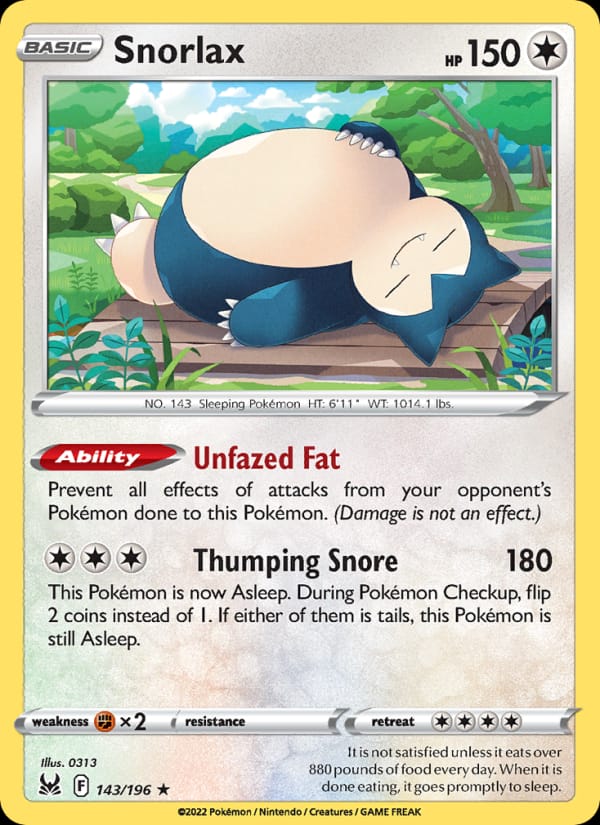 Snorlax 143/196 Lost Origin Pokémon card