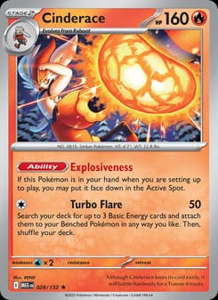 Cinderace 028/132 Rare – Mega Evolution Pokémon card