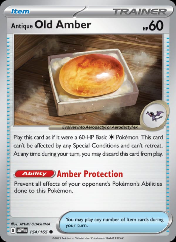 Antique Old Amber 154/165 151 Pokémon card