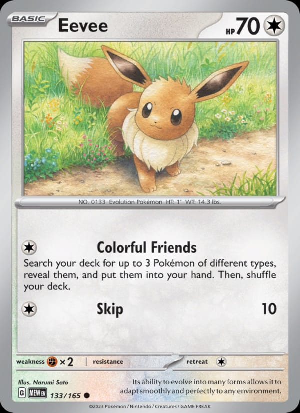 Eevee 133/165 151 Pokémon card