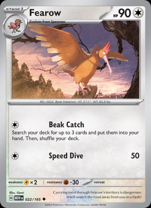 Fearow 022/165 151 Pokémon card