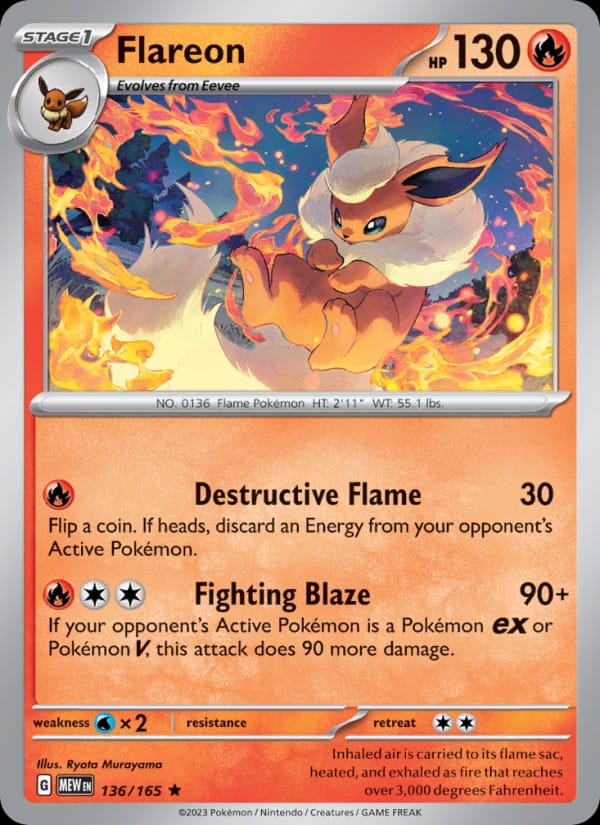 Flareon 136/165 151 Pokémon card