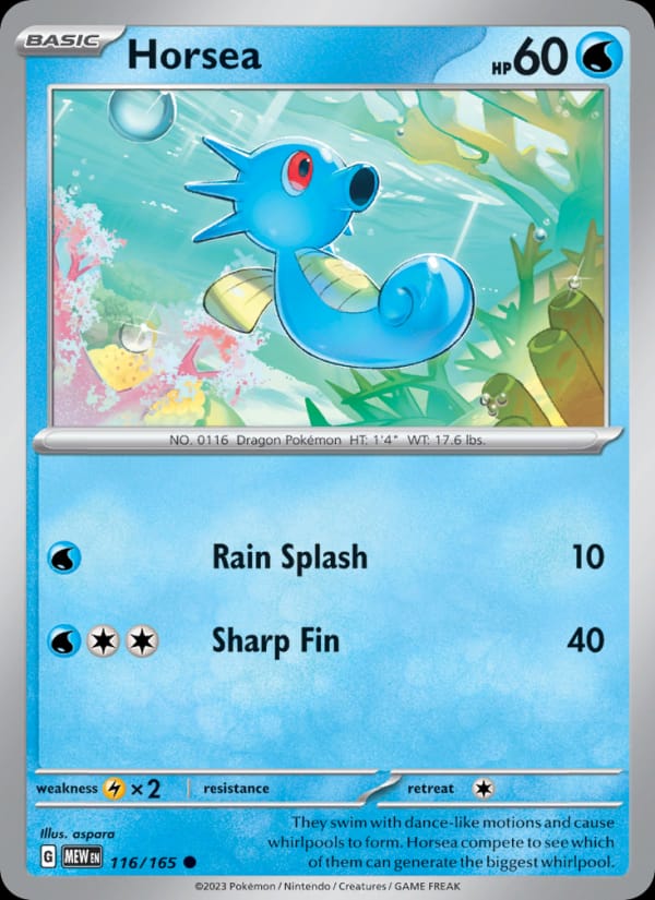 Horsea 116/165 151 Pokémon card