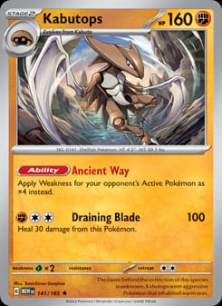 Kabutops 141/165 Rare – 151 Pokémon card
