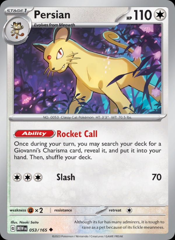 Persian 053/165 151 Pokémon card