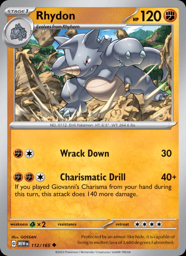 Rhydon 112/165 151 Pokémon card