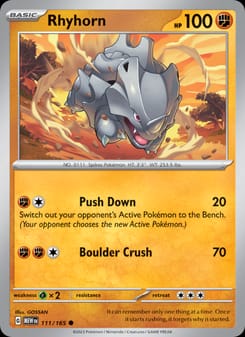 Rhyhorn 111/165 Common – 151 Pokémon card