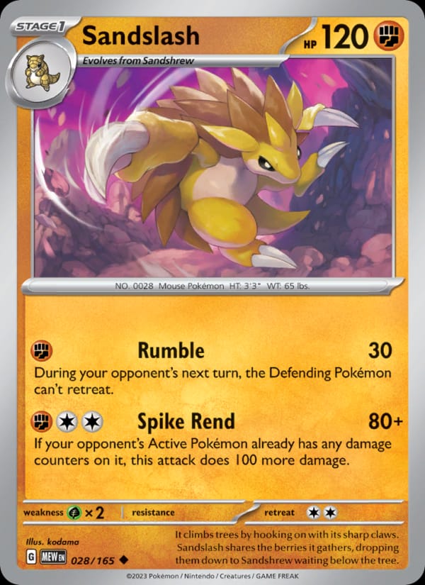 Sandslash 028/165 151 Pokémon card