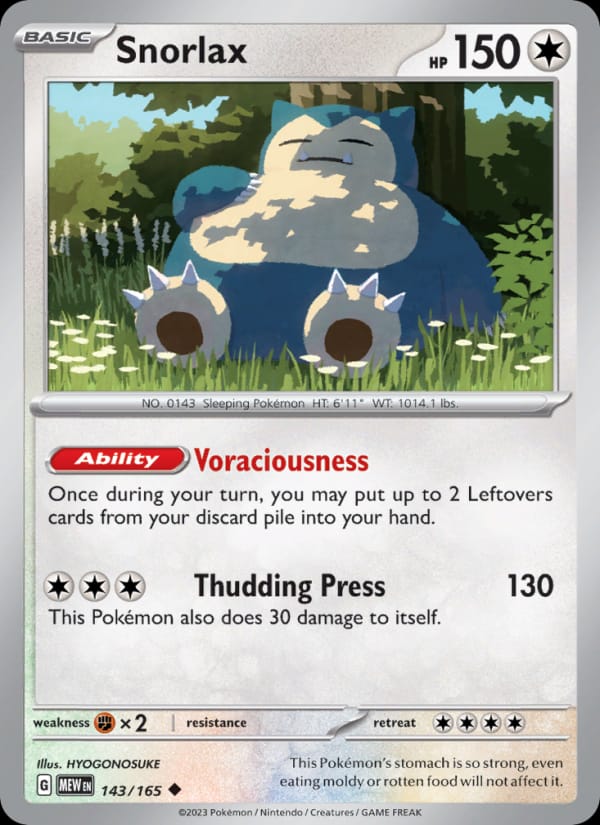 Snorlax 143/165 151 Pokémon card