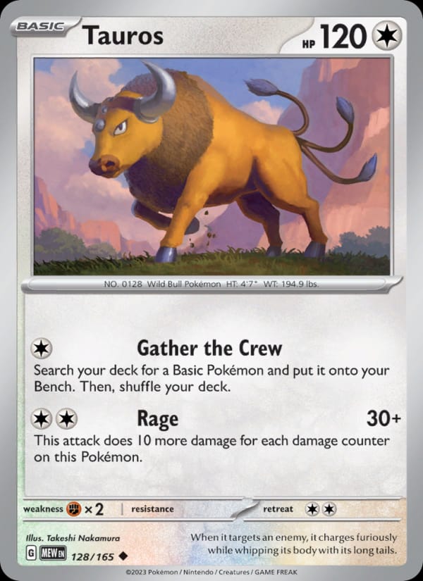 Tauros 128/165 151 Pokémon card