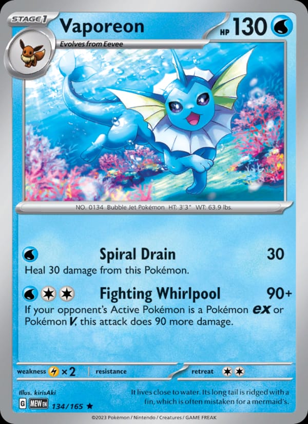 Vaporeon 134/165 151 Pokémon card