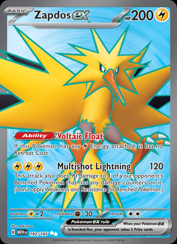Zapdos ex 192/165 151 Pokémon card