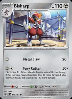 Bisharp 149/197 Common – Obsidian Flames Pokémon card