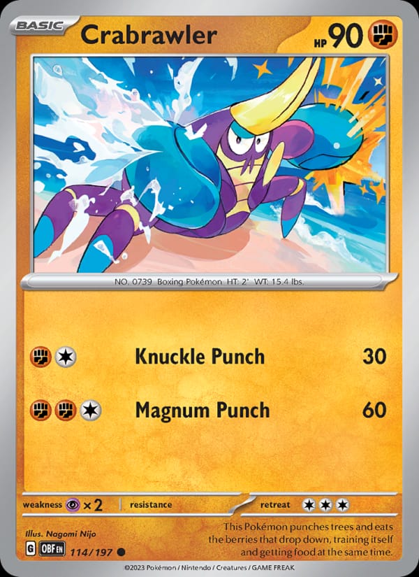 Crabrawler 114/197 Obsidian Flames Pokémon card
