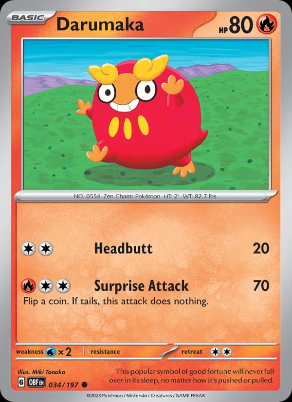 Darumaka 034/197 Obsidian Flames Pokémon card