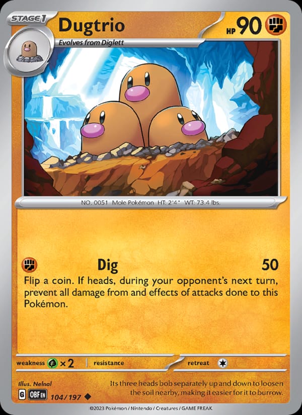 Dugtrio 104/197 Obsidian Flames Pokémon card