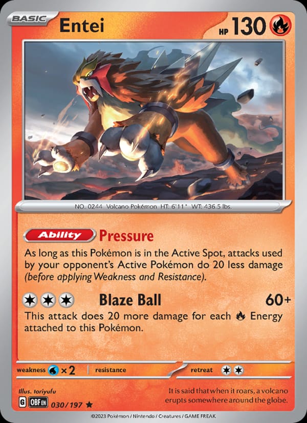 Entei 030/197 Obsidian Flames Pokémon card