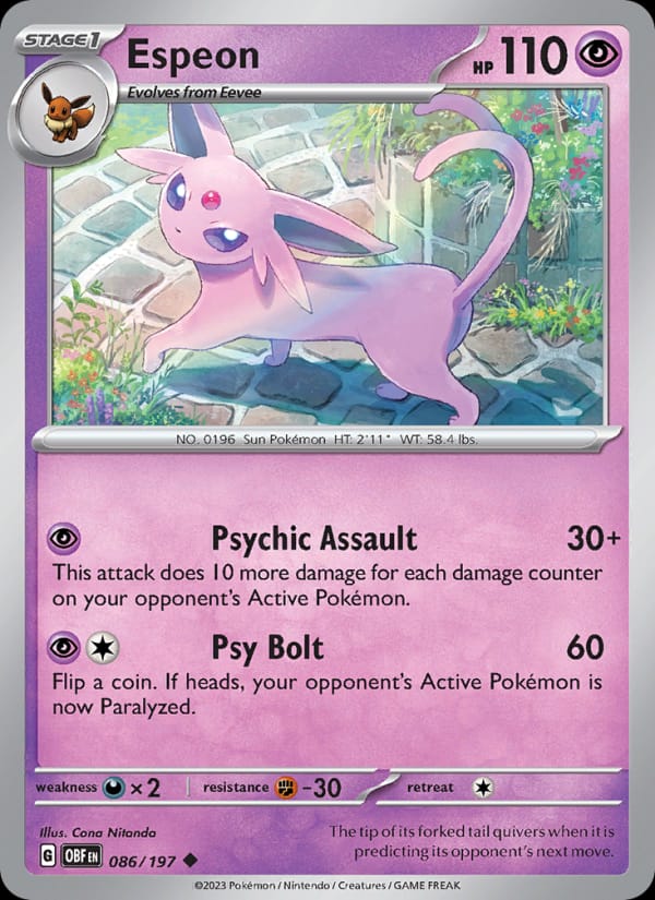 Espeon 086/197 Obsidian Flames Pokémon card