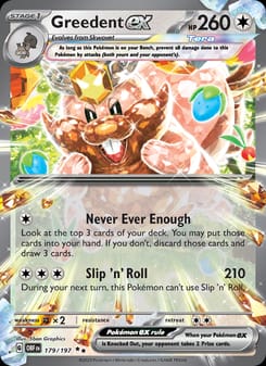 Greedent ex 179/197 Double Rare – Obsidian Flames Pokémon card