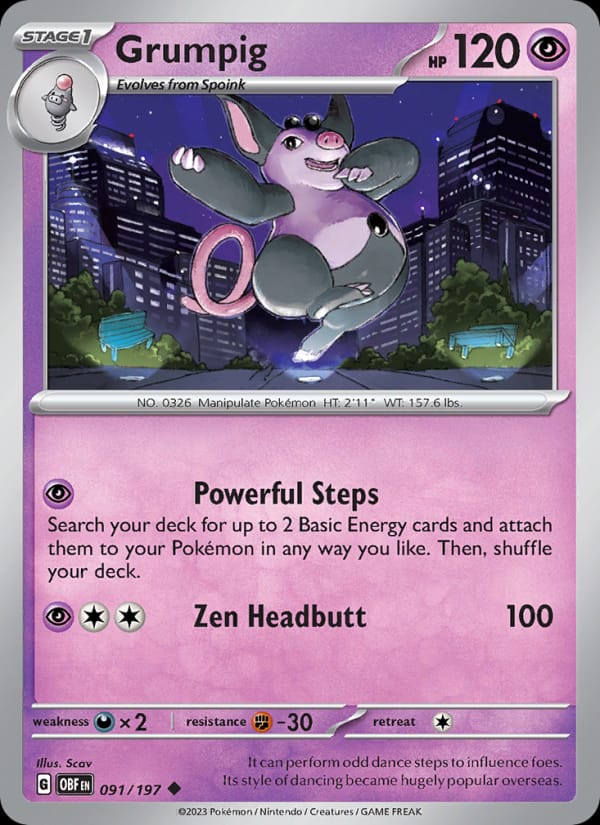 Grumpig 091/197 Obsidian Flames Pokémon card
