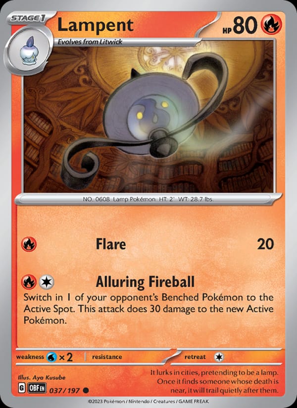 Lampent 037/197 Obsidian Flames Pokémon card