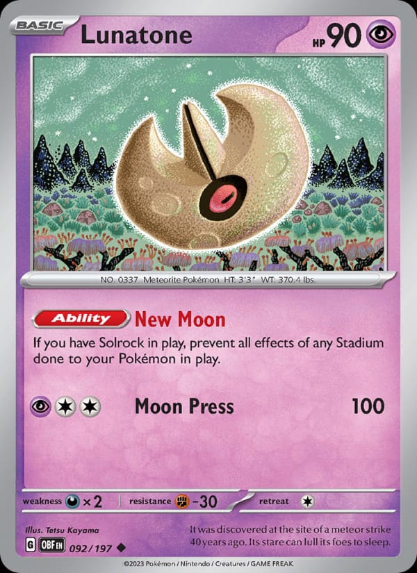 Lunatone 092/197 Obsidian Flames Pokémon card