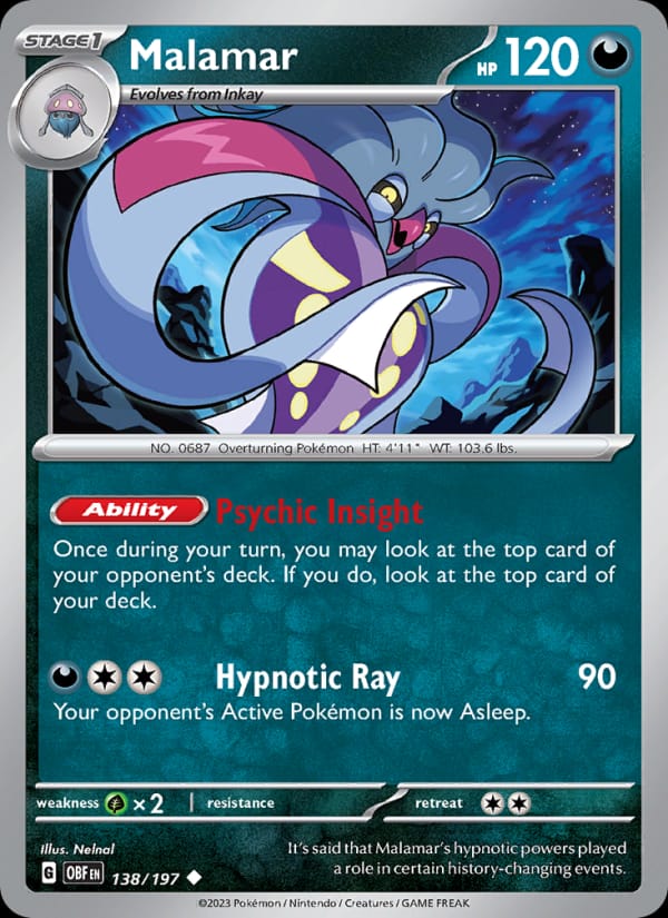 Malamar 138/197 Obsidian Flames Pokémon card