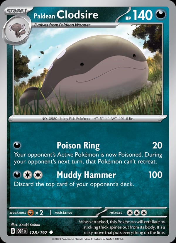 Paldean Clodsire 128/197 Obsidian Flames Pokémon card