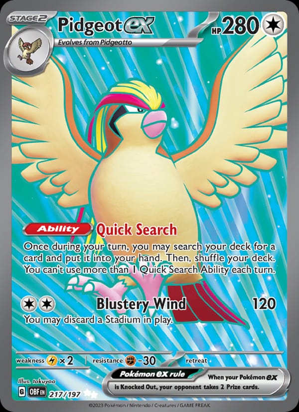 Pidgeot ex 217/197 Obsidian Flames Pokémon card