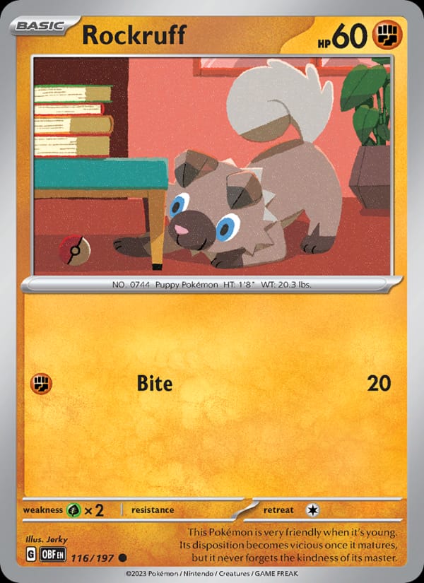 Rockruff 116/197 Obsidian Flames Pokémon card