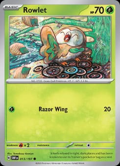 Rowlet 013/197 Common – Obsidian Flames Pokémon card