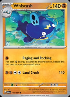 Whiscash 109/197 Uncommon – Obsidian Flames Pokémon card