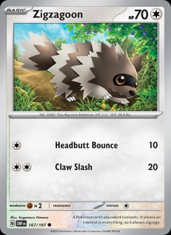Zigzagoon 167/197 Common – Obsidian Flames Pokémon card