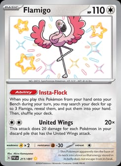 Flamigo 211/091 Shiny Rare – Paldean Fates Pokémon card