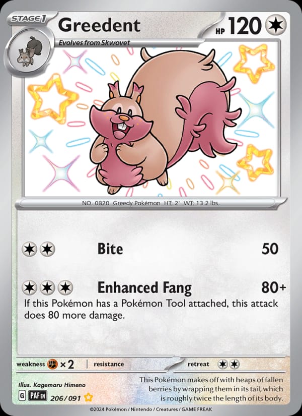 Greedent 206/091 Paldean Fates Pokémon card