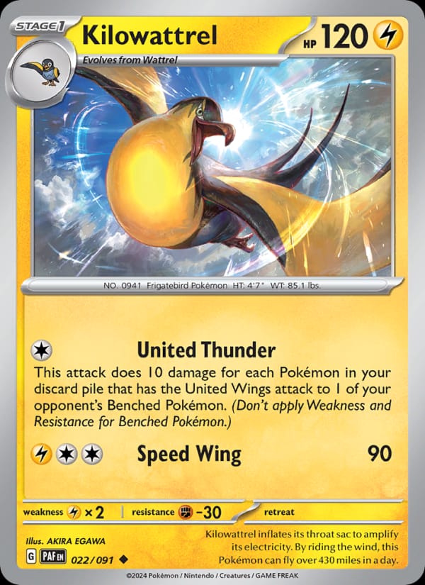 Kilowattrel 022/091 Paldean Fates Pokémon card