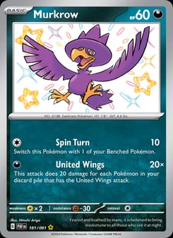 Murkrow 181/091 Shiny Rare – Paldean Fates Pokémon card