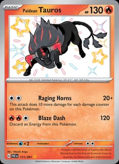 Paldean Tauros 111/091 Shiny Rare – Paldean Fates Pokémon card