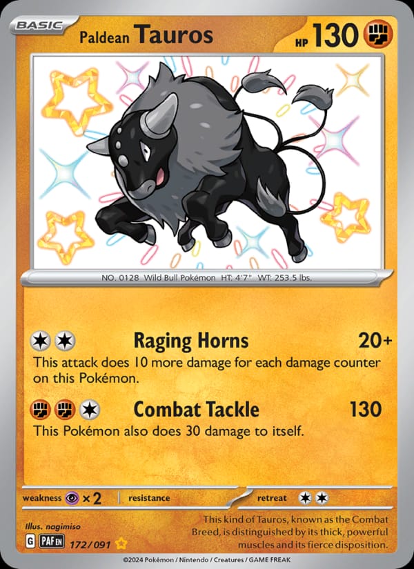 Paldean Tauros 172/091 Paldean Fates Pokémon card