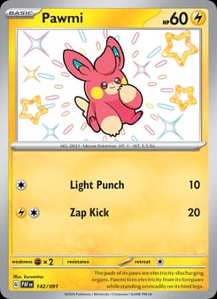 Pawmi 142/091 Shiny Rare – Paldean Fates Pokémon card