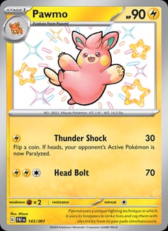 Pawmo 143/091 Shiny Rare – Paldean Fates Pokémon card