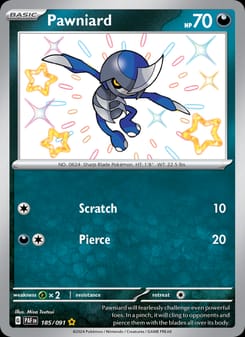 Pawniard 185/091 Shiny Rare – Paldean Fates Pokémon card