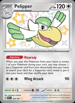 Pelipper 204/091 Shiny Rare – Paldean Fates Pokémon card