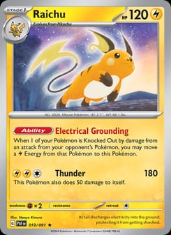 Raichu 019/091 Rare – Paldean Fates Pokémon card